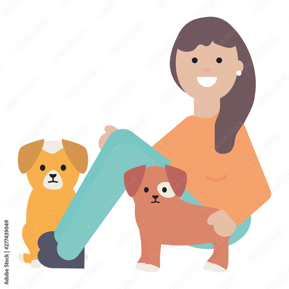 young woman with little dogs adorables mascots