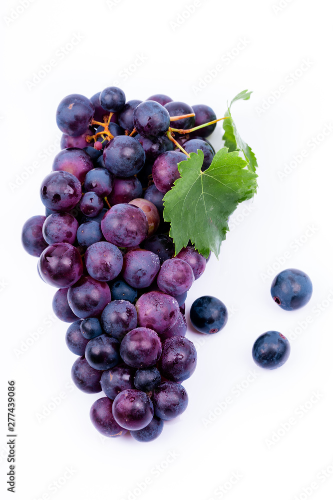 Fototapeta premium purple grapes with water drops on white background