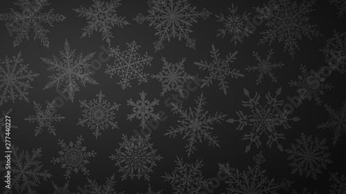 Christmas background with various complex big and small snowflakes in black colors