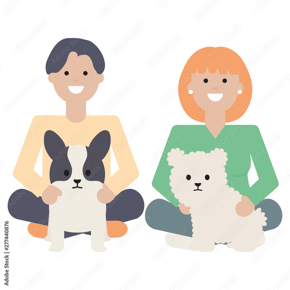 young couple with dogs adorables mascots