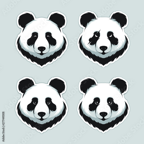 Vector illustration of panda. Panda Head Mascot Icons Vector Set. Emotion panda sticker. Panda logo design