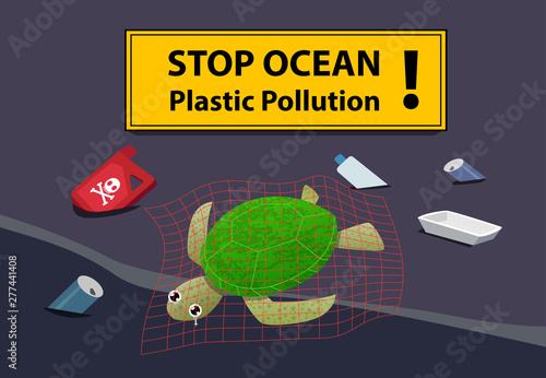 Corpse turtle at beach pollution with oil and junk