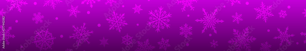 Christmas banner of complex big and small snowflakes in purple colors. With horizontal repetition