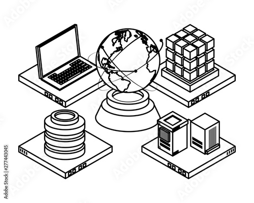 computing global technology and networking in black and white