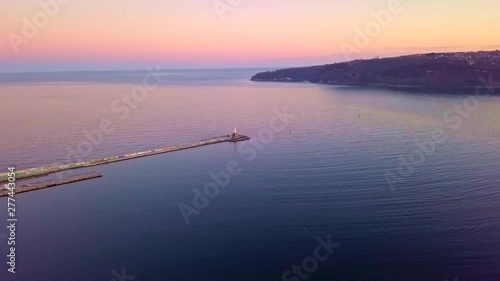 Dusk over Varna breakwater harbour