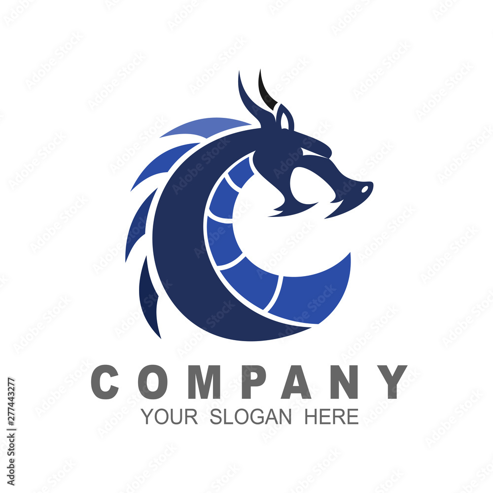 Obraz premium Dragon head vector logo, circle logo illustration