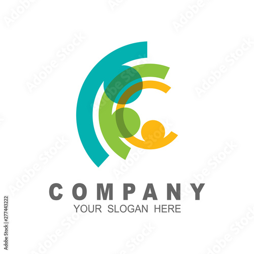 logo letter c with human and colorful, charity icon vector illustration