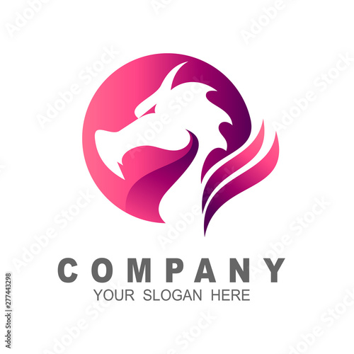 Dragon head vector logo, dragon logo and circle
