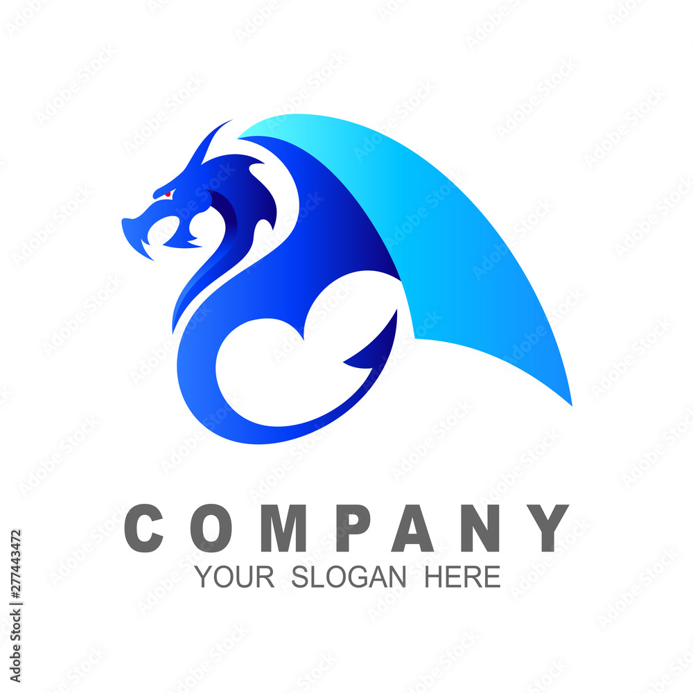 Flying dragon logo template, Dragon head vector logo, dragon with blue Flying dragon logo template, Dragon head vector logo, dragon with blue