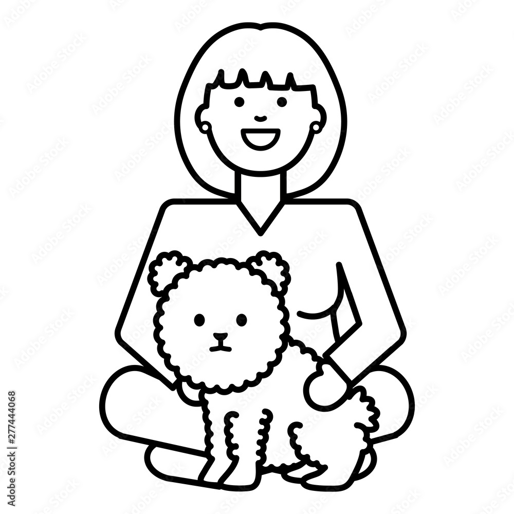 young woman with little dog adorable mascot young woman with little dog adorable mascot