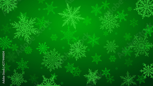 Wallpaper Mural Christmas background with various complex big and small snowflakes in green colors Torontodigital.ca