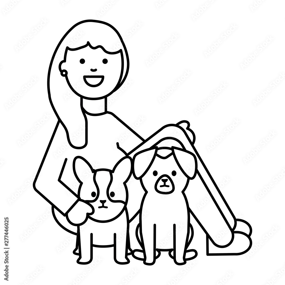 young woman with little dogs adorables mascots young woman with little dogs adorables mascots