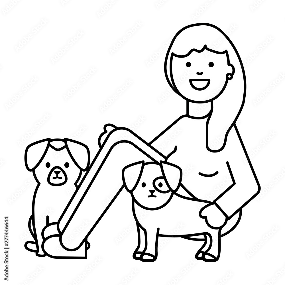 young woman with little dogs adorables mascots young woman with little dogs adorables mascots