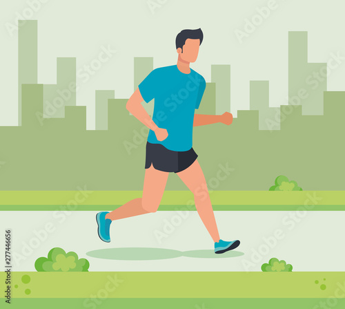 man trotting sport lifestyle in the cityscape