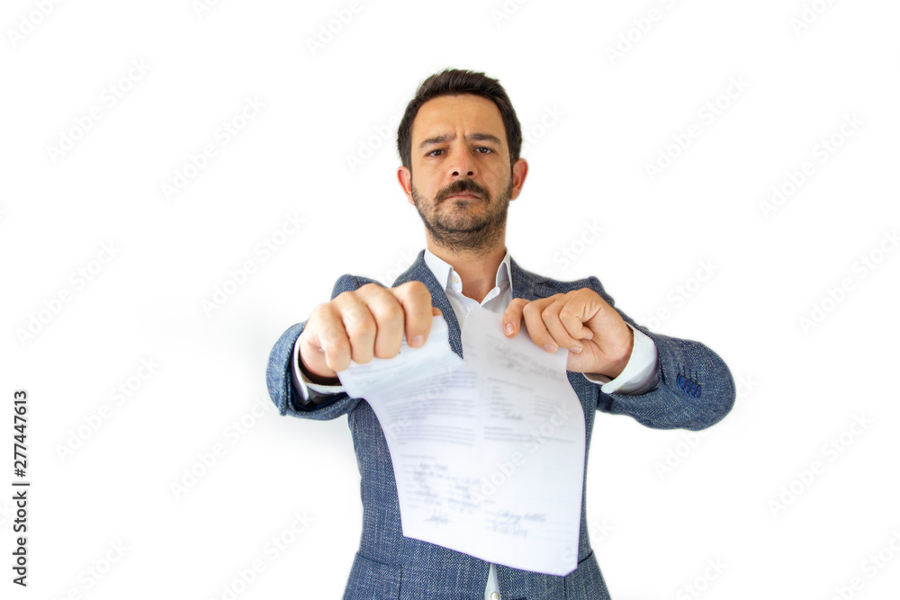 Business man is tearing the contract Business man is tearing the contract