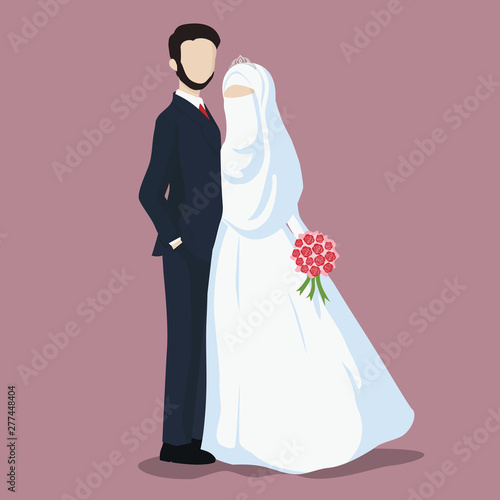 Muslim bride and groom, wedding concept illustration. 