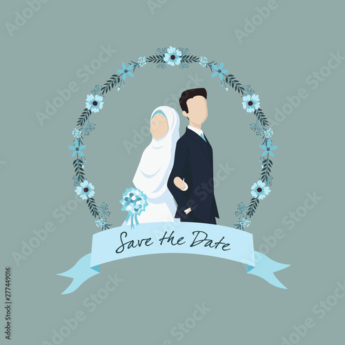 Bride and groom, card and banner template with floral ornament. 