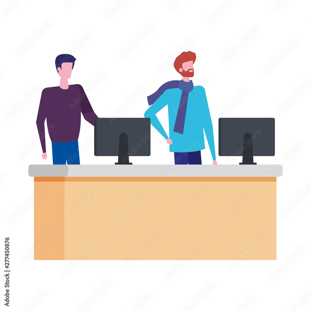 men working in desk with computers men working in desk with computers