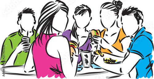 friends eating together vector illustration