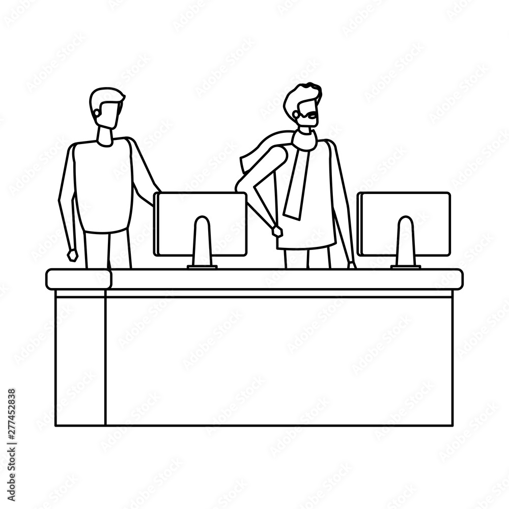 men working in desk with computers men working in desk with computers