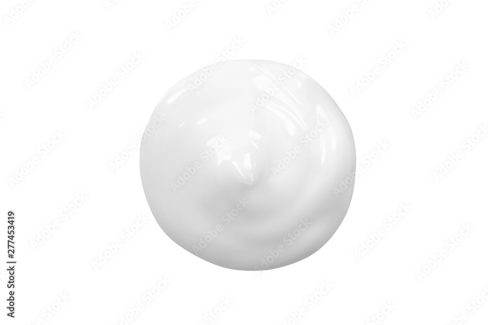 Obraz premium White cream swirl isolated on white background. Cosmetic skincare product swatch. Face moisturizer, body lotion texture