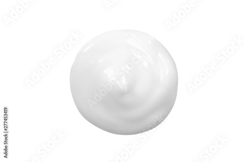 White cream swirl isolated on white background. Cosmetic skincare product swatch. Face moisturizer, body lotion texture