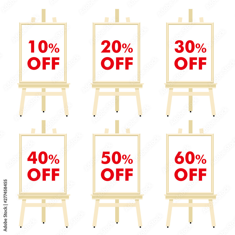 10 60 オフと書かれたボードとイーゼルのイラストセット 宣伝 販促バナー用イラスト Vector De Stock Adobe Stock 10 60 オフと書かれたボードとイーゼルのイラストセット 宣伝 販促バナー用イラスト Vector De Stock Adobe Stock