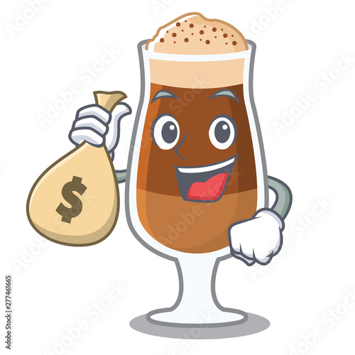 With money bag americano cafe served in character glasses