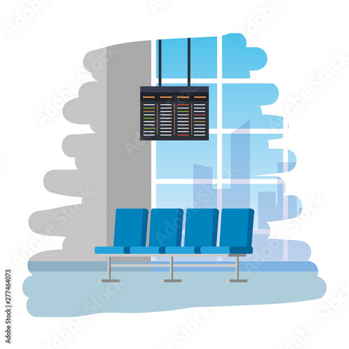 airport waiting room place with chairs and monitor
