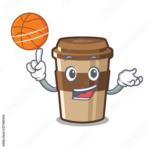 With basketball cup espresso above wooden cartoon table