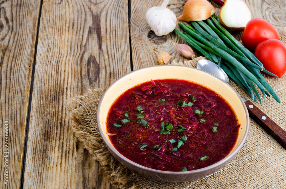 Veggie vegetable soup with red beet. Veggie vegetable soup with red beet.