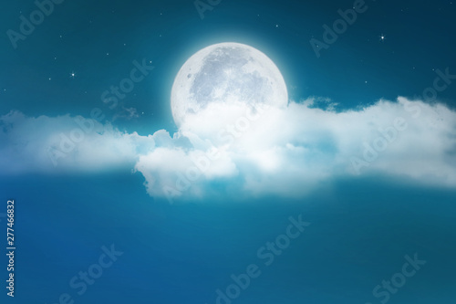 Super moon. a bright full moon and stars above the seascapes at night. Background to the tranquility of nature, outdoor at night.