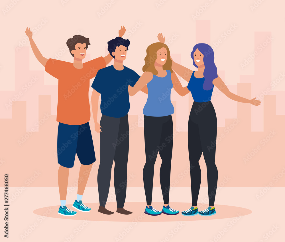 Fototapeta premium women and men friends together connection