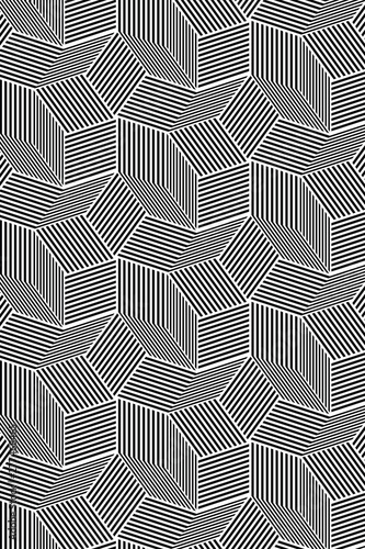 Black and White Pattern with bold lines and geometric shapes forming stylish backdrop. Abstract Seamless linear texture. Geometric background - Vector, illustration