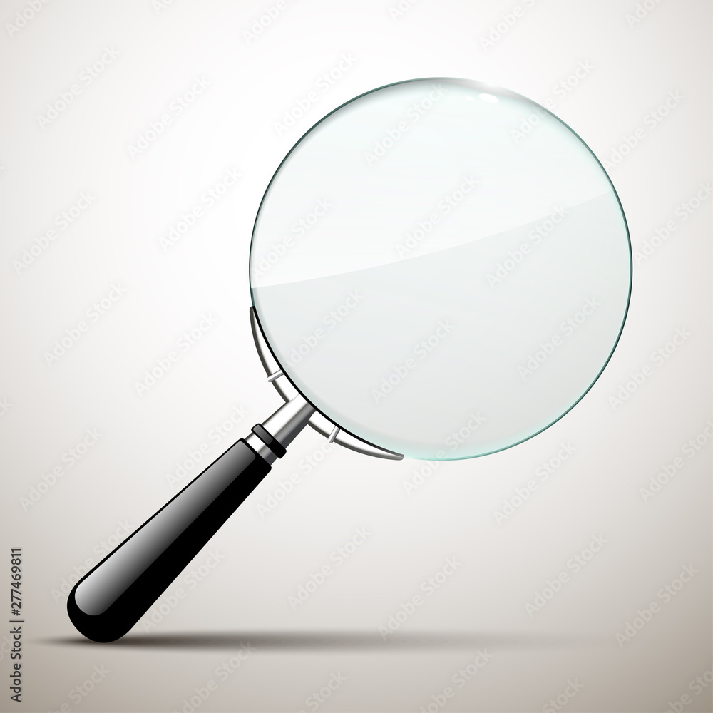Innovative empty illustration 3d realistic loupe icon isolated on the White backdrop. Creative banner illustration modern design magnifying glass logo for Zoom And Tool with black handle with shadow. Innovative empty illustration 3d realistic loupe icon isolated on the White backdrop. Creative banner illustration modern design magnifying glass logo for Zoom And Tool with black handle with shadow.