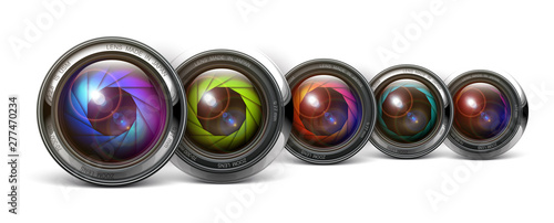 set camera lens object-glass photography background illustration technology design Isolated on white background