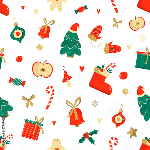 Christmas seamless pattern with funny elements