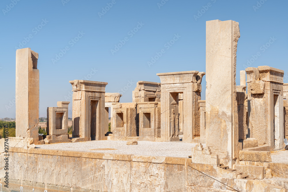 The Tachara Palace on blue sky background in Persepolis, Iran
