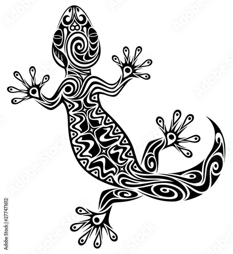 Vector illustration of a black and white abstract patterned gecko.