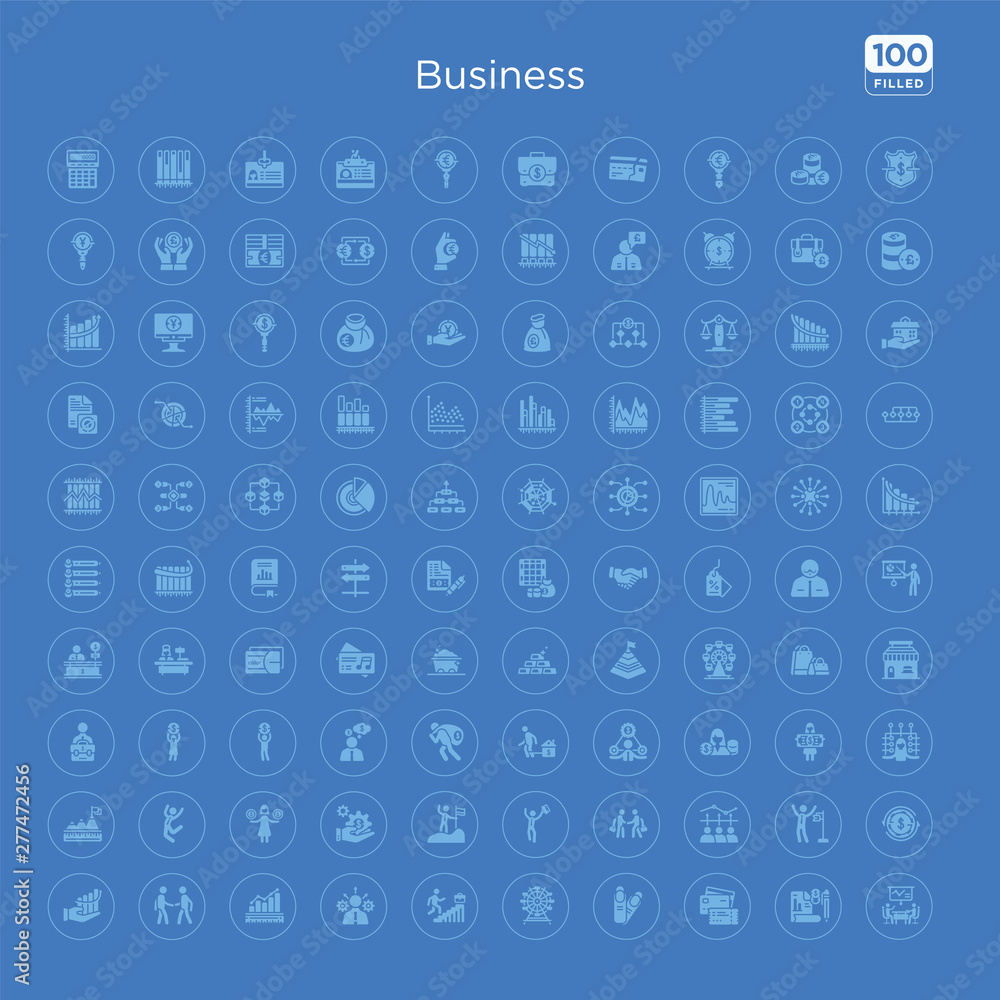 100 blue round business vector icons set such as return of investment, man succesing, increase team work, work parteners, success man with suitcase, man success, hand with money gear, woman with 100 blue round business vector icons set such as return of investment, man succesing, increase team work, work parteners, success man with suitcase, man success, hand with money gear, woman with