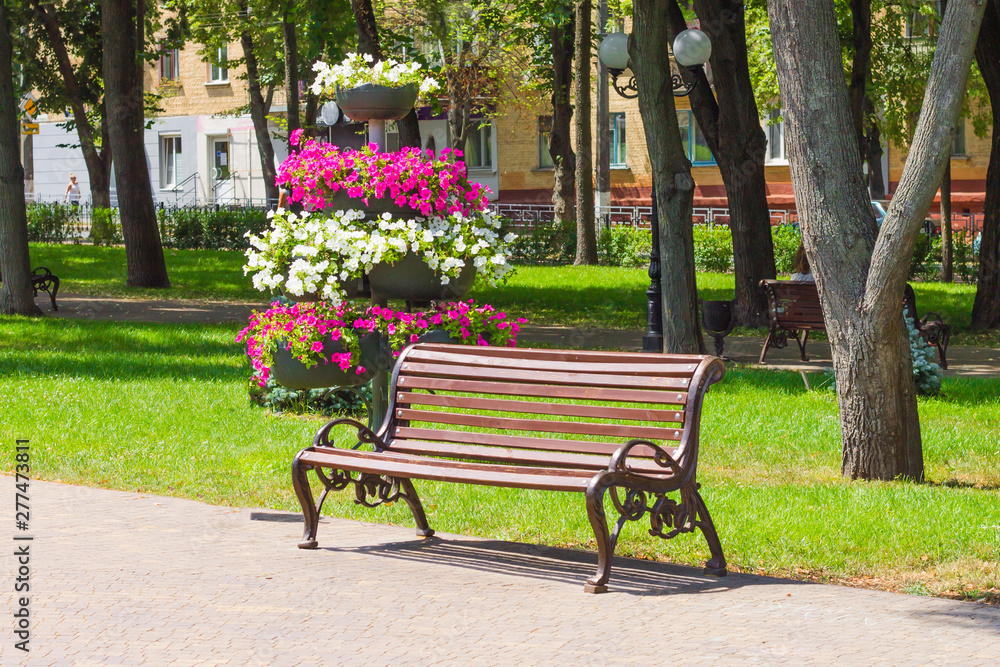 Landscape design city park with stand for flowers. Design registration of city parks Landscape design city park with stand for flowers. Design registration of city parks