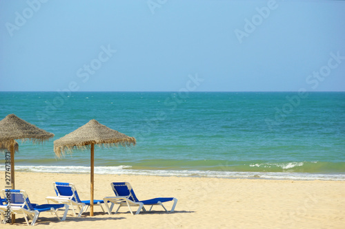 Relaxing zone in ocean on spanish seaside. Cadiz  Spain.