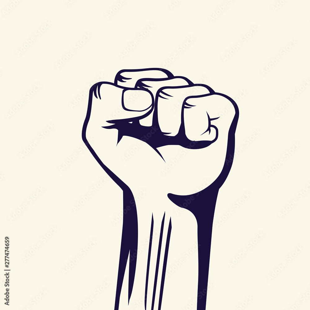 Vintage style vector Fight for Freedom tattoo template. Raised fist of