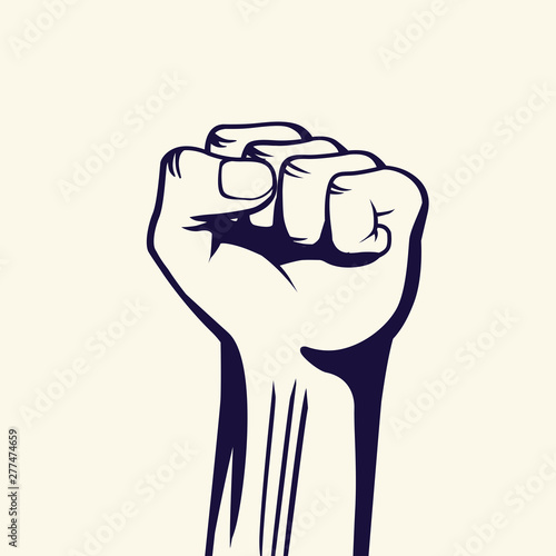 Vintage style vector Fight for Freedom tattoo template. Raised fist of the striking man, worker etc. 