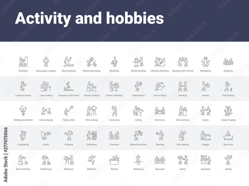 50 activity and hobbies set icons such as acting, aquarium, arrest, baccarat, balancing, ball pit, ballerina, barbeque, beatboxing. simple modern vector icons can be use for web mobile 50 activity and hobbies set icons such as acting, aquarium, arrest, baccarat, balancing, ball pit, ballerina, barbeque, beatboxing. simple modern vector icons can be use for web mobile