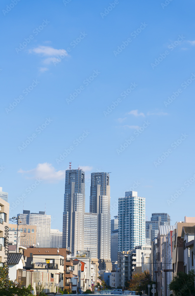 東京　住宅街から望む新宿高層ビル街 