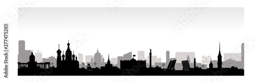 Panorama of Saint Petersburg paper art style vector illustration. Petersburg architecture. Panorama travel poster of top world famous symbol of Russia in flat style vector illustration.