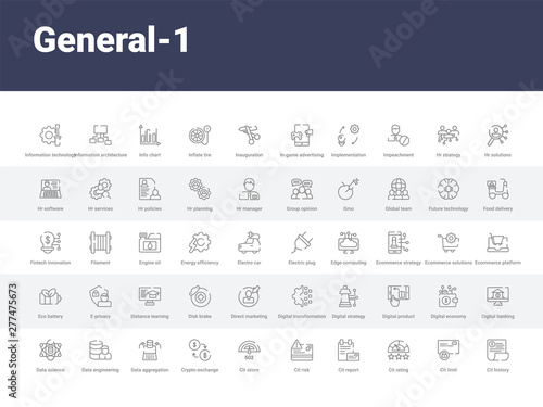 50 general-1 set icons such as cit history, cit limit, cit rating, report, risk, score, crypto-exchange, data aggregation, data engineering. simple modern vector icons can be use for web mobile