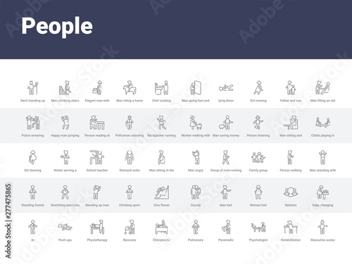 50 people set icons such as masculine avatar, rehabilitation, psychologist, paramedic, pulmonary, chiropractic, recovery, physiotherapy, push ups. simple modern vector icons can be use for web