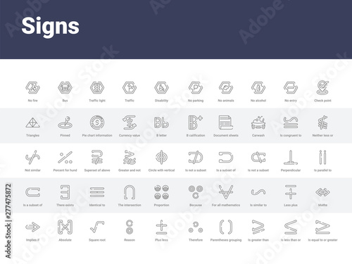50 signs set icons such as is equal to or greater than, is less than or equal to, is greater than or equal to, parentheses grouping, therefore, plus less, reason, square root, absolute. simple